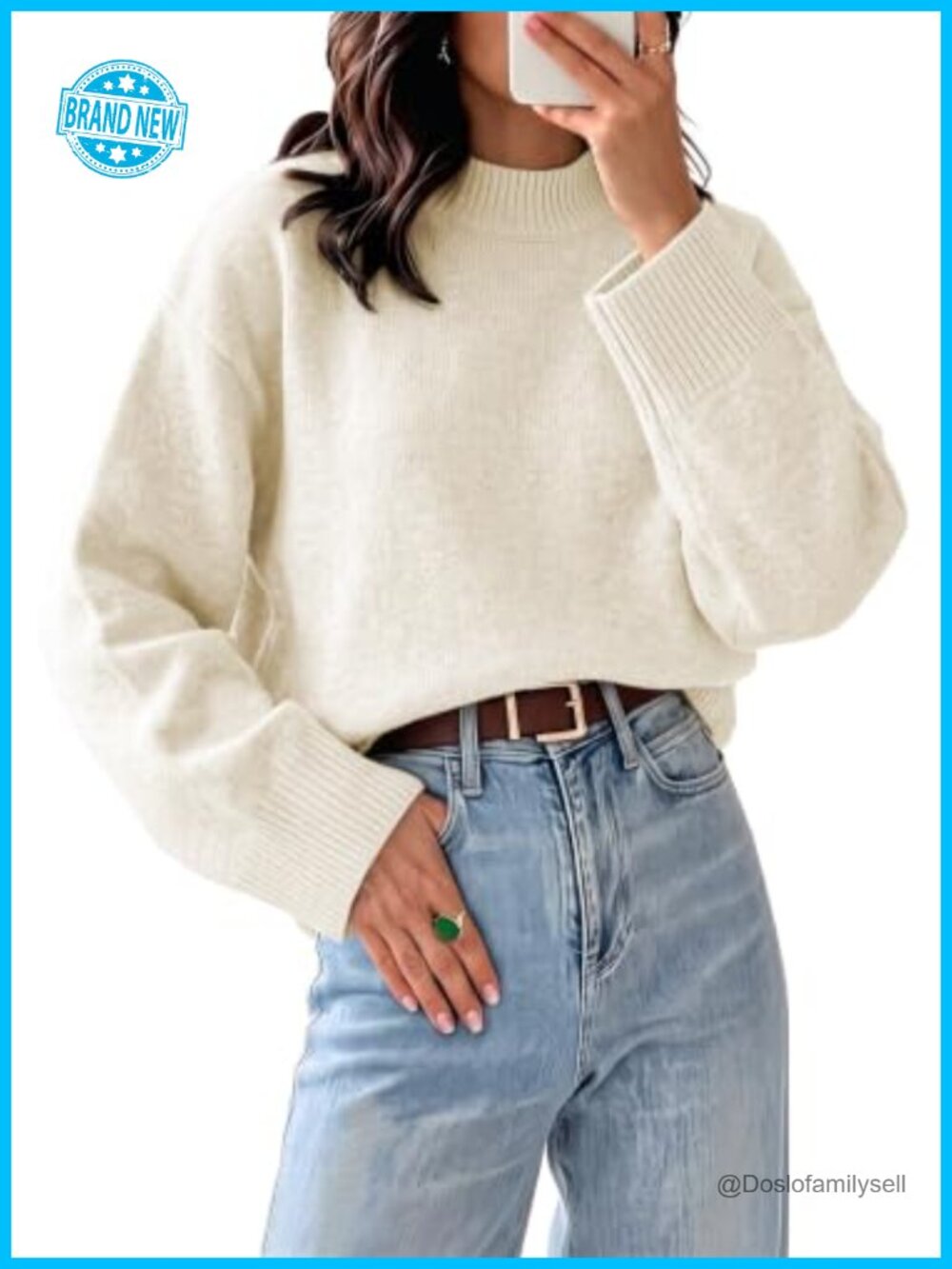 Mock Neck Oversized Batwing Sleeve Knit Pullover Sweater